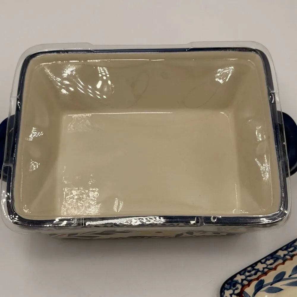 Sterling Home La Dolce Vita Covered Casserole Dish 1 Qt Blue Floral Stoneware